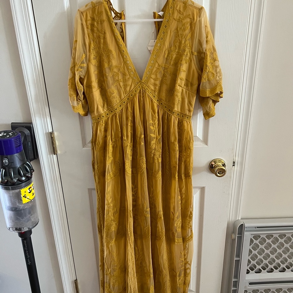 Embroidered yellow maternity dress
